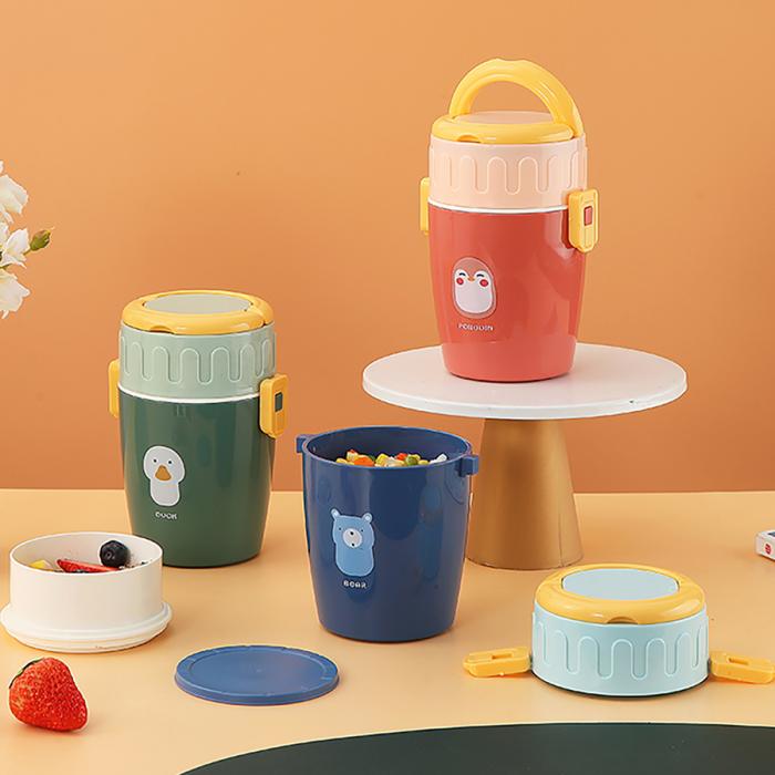 呆萌卡通雙層餐盒(圓